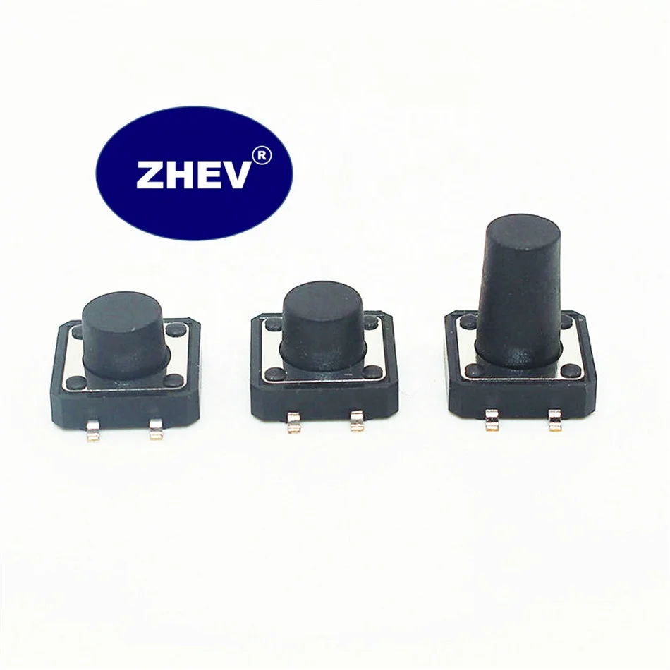 250GF SMD 12X12X9MM Tactile Switch With Reset Black Button Tact Reel Packing