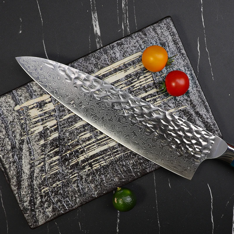 TUOBITUO Factory OEM Custom Blue Resin Handle Japanese 67 Layers Damascus Steel Forged VG10 Kitchen Chef Knife