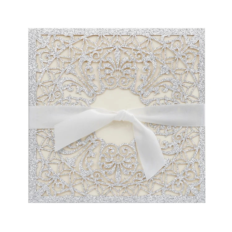 
Silver lace laser cut wedding invitation glitter insert suitable for sweet sixteen baby shower bridal shower birthday party 