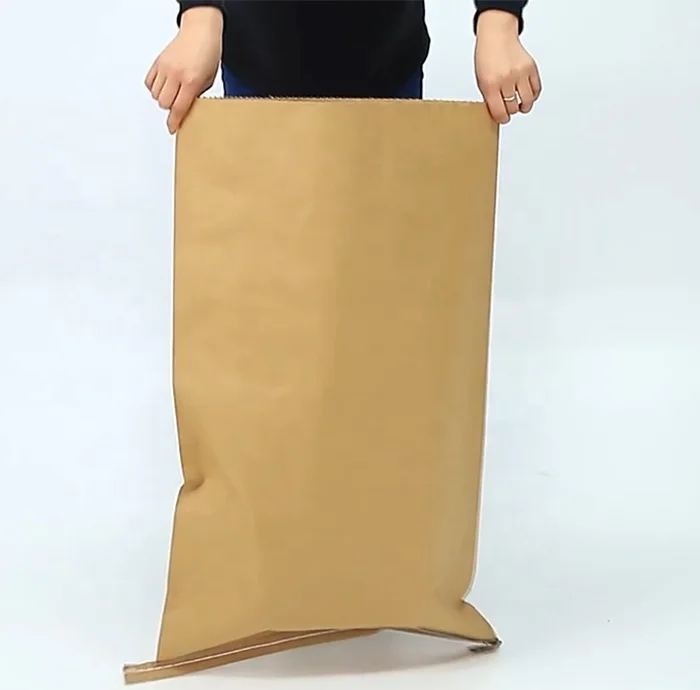 3 layers kraft paper bags for charcoal BBQ factory price customized brown yellow white paper bag sewing mouth