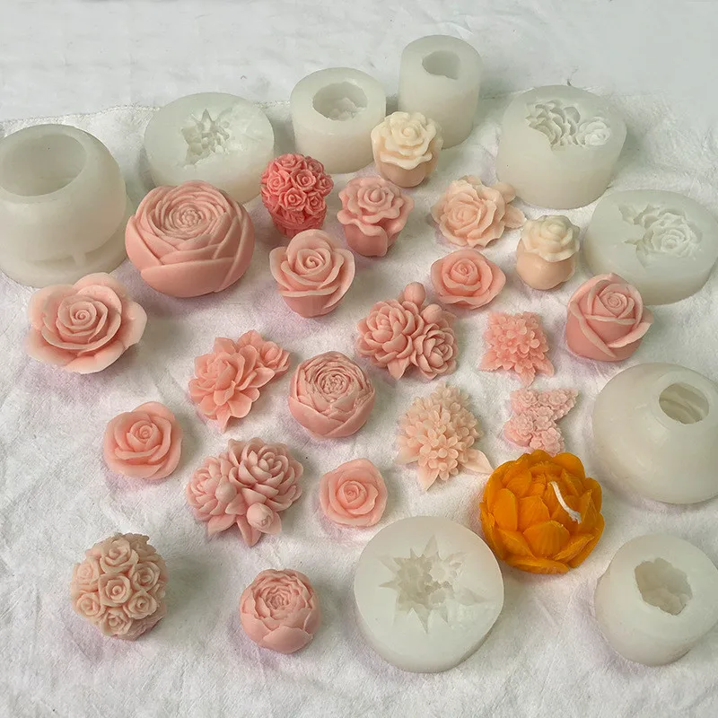 Y850 Handmade Flowers Scented Candle Silicone Mold Peony Flowers Lotus Carnation Rose Candle Mold