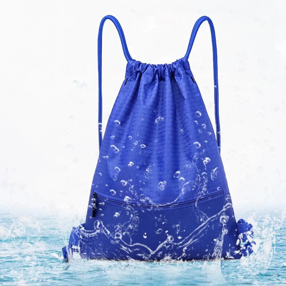 Hot Sale Large Capacity Waterproof Nylon Draw String Backpack Portable Foldable Blue Polyester Drawstring Bag With Your Own Logo