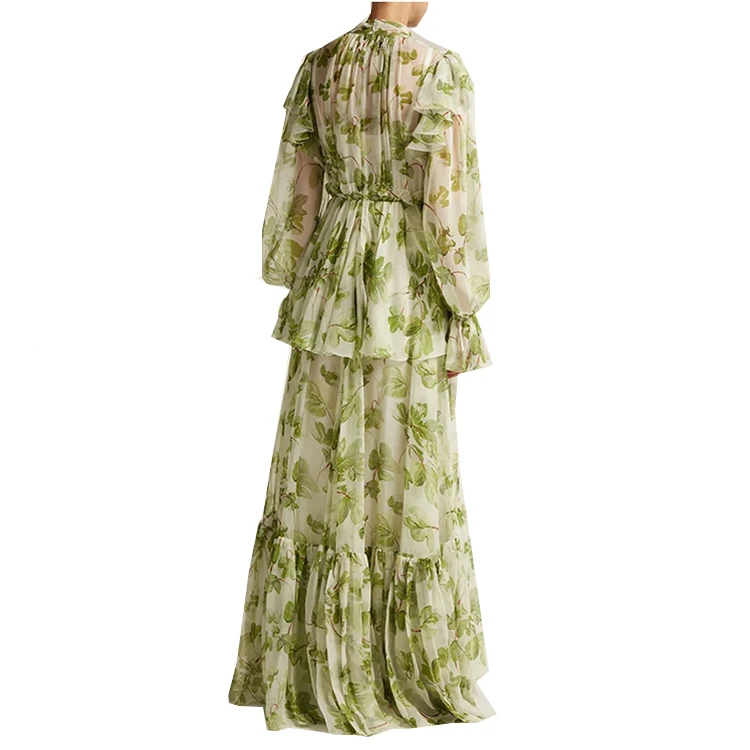 Fashion Style Women Elegant Floral Print Casual Chiffon Maxi Long Dress