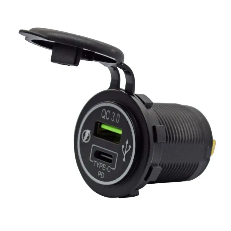 Waterproof 12V 24V Type C PD QC3.0 USB Car Charger LED Voltmeter Power Adapter For Smart Phone Tablet Boat Motorcycle New
