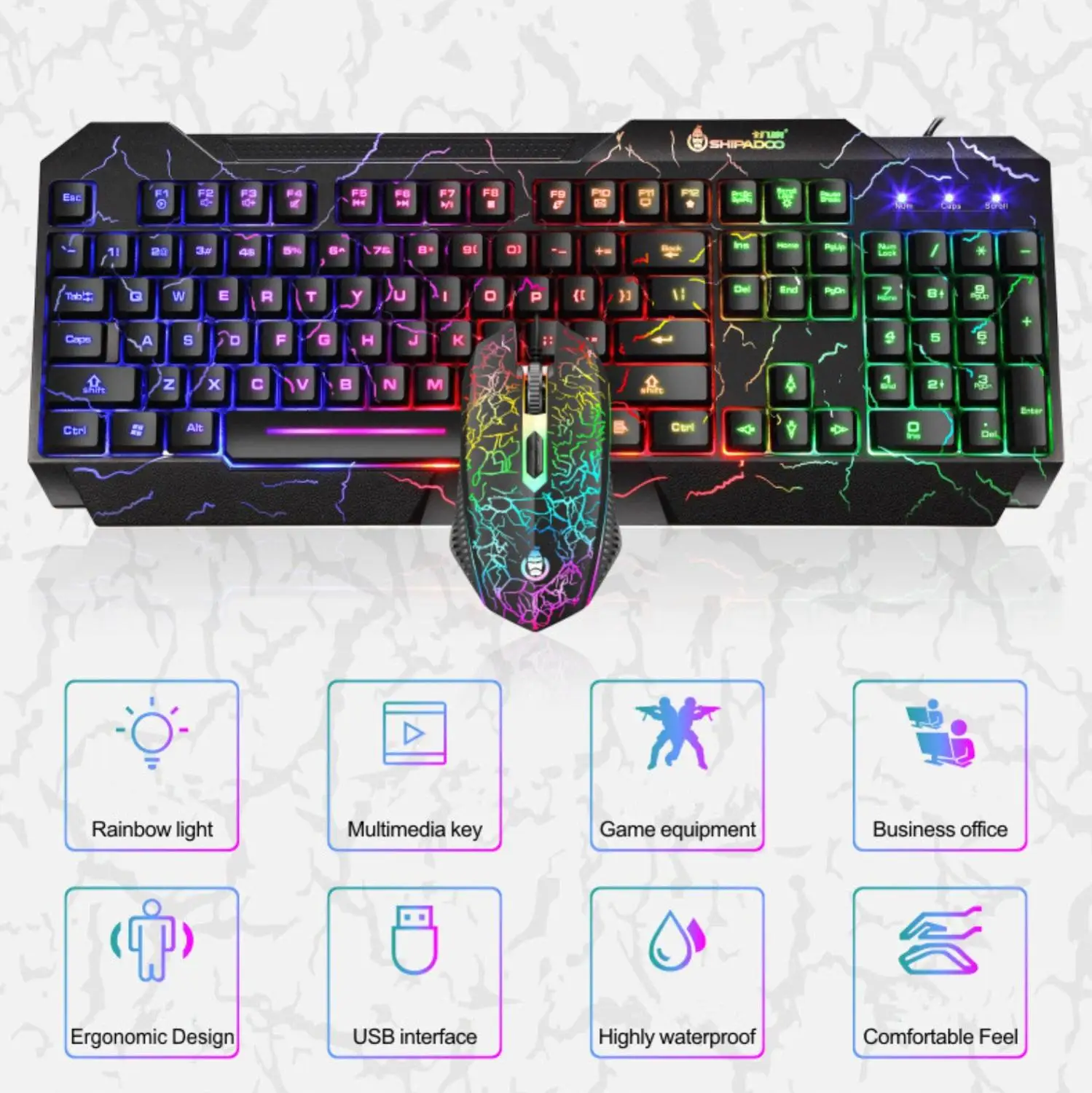 USB Gaming Keyboard And Mouse Set Rgb Rainbow Backlight Gamer Keyboard Mouse Combo
