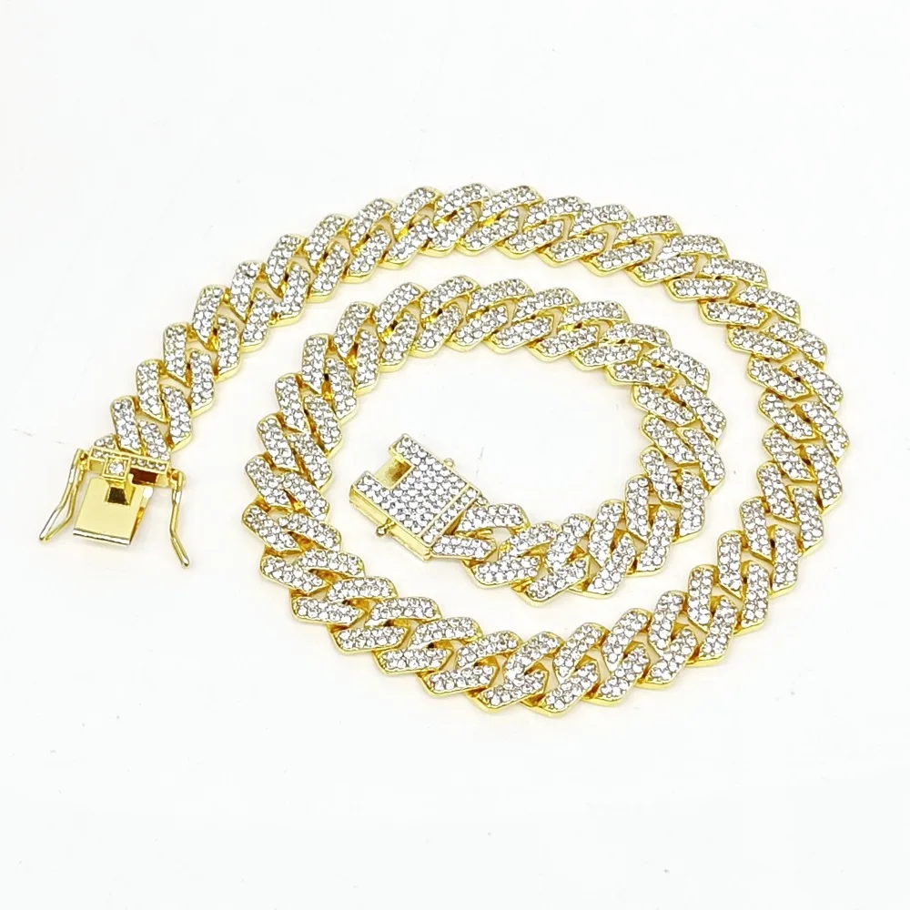 European Hot Selling Street Rap Jewelry Hip Hop   Gold Cuban   Diamond Fashion Men  Necklace
