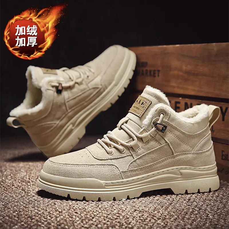 Dropshipping Custom Mens Snow Boots Warm Fur Lining Flat Comfortable Winter Casual Shoes