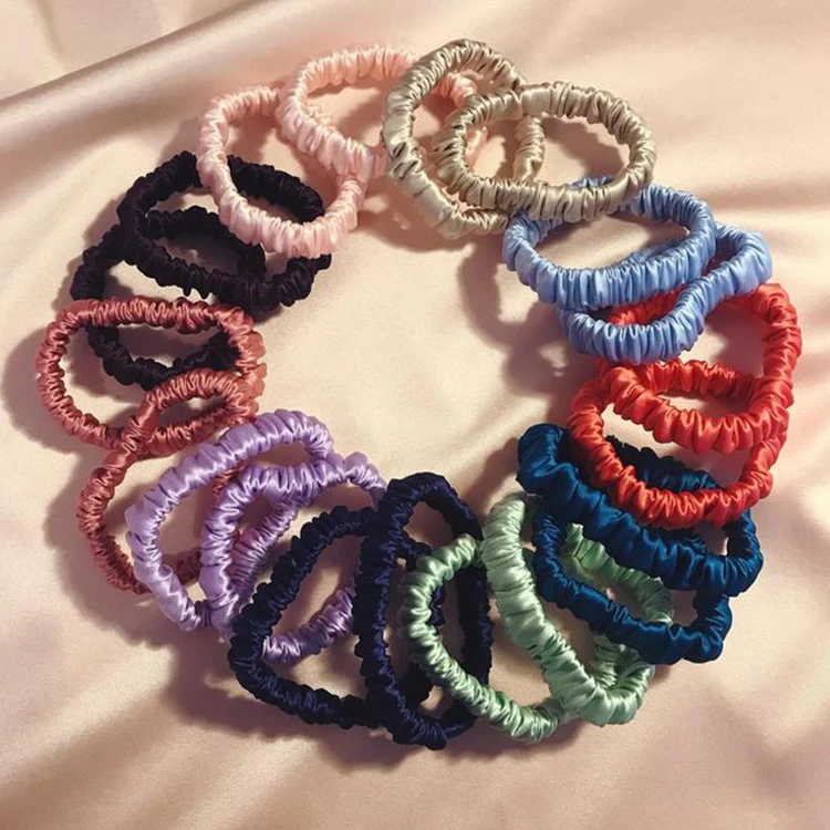 1cm 19mm 100% pure silk scrunchies bulk hair tie accessories Factory wholesale skinny mulberry silk scrunchies