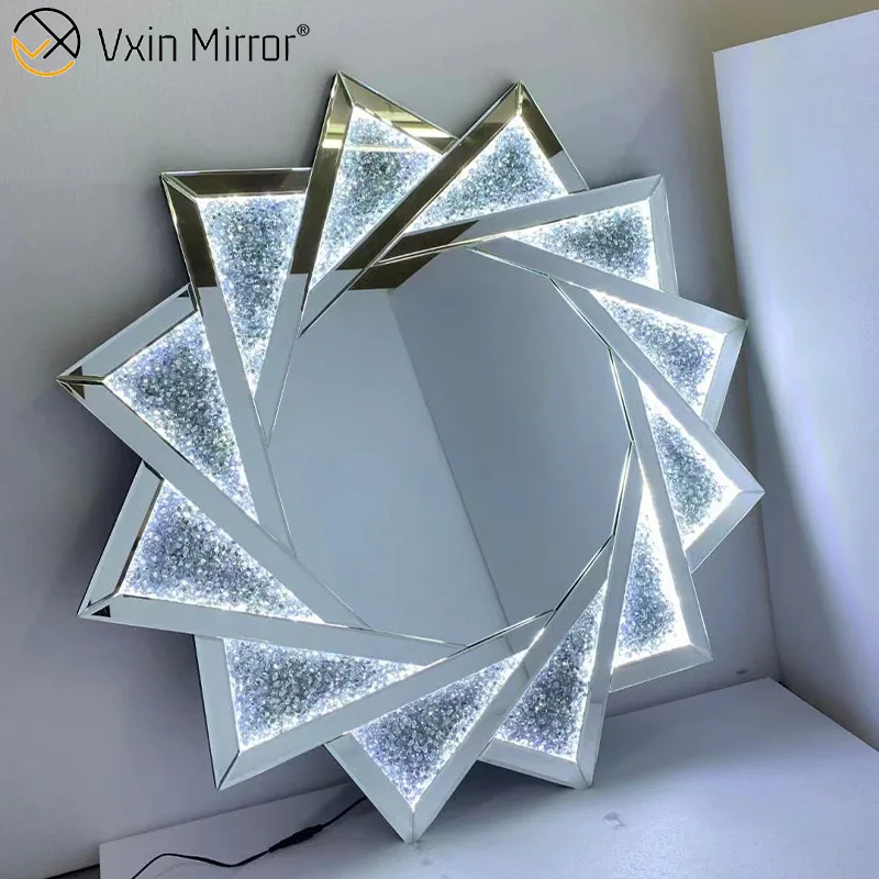 Hot sell VXin WXM-1779 3 color LED Modern crystal Silver Crushed  Diamond Wall hanging Mirror