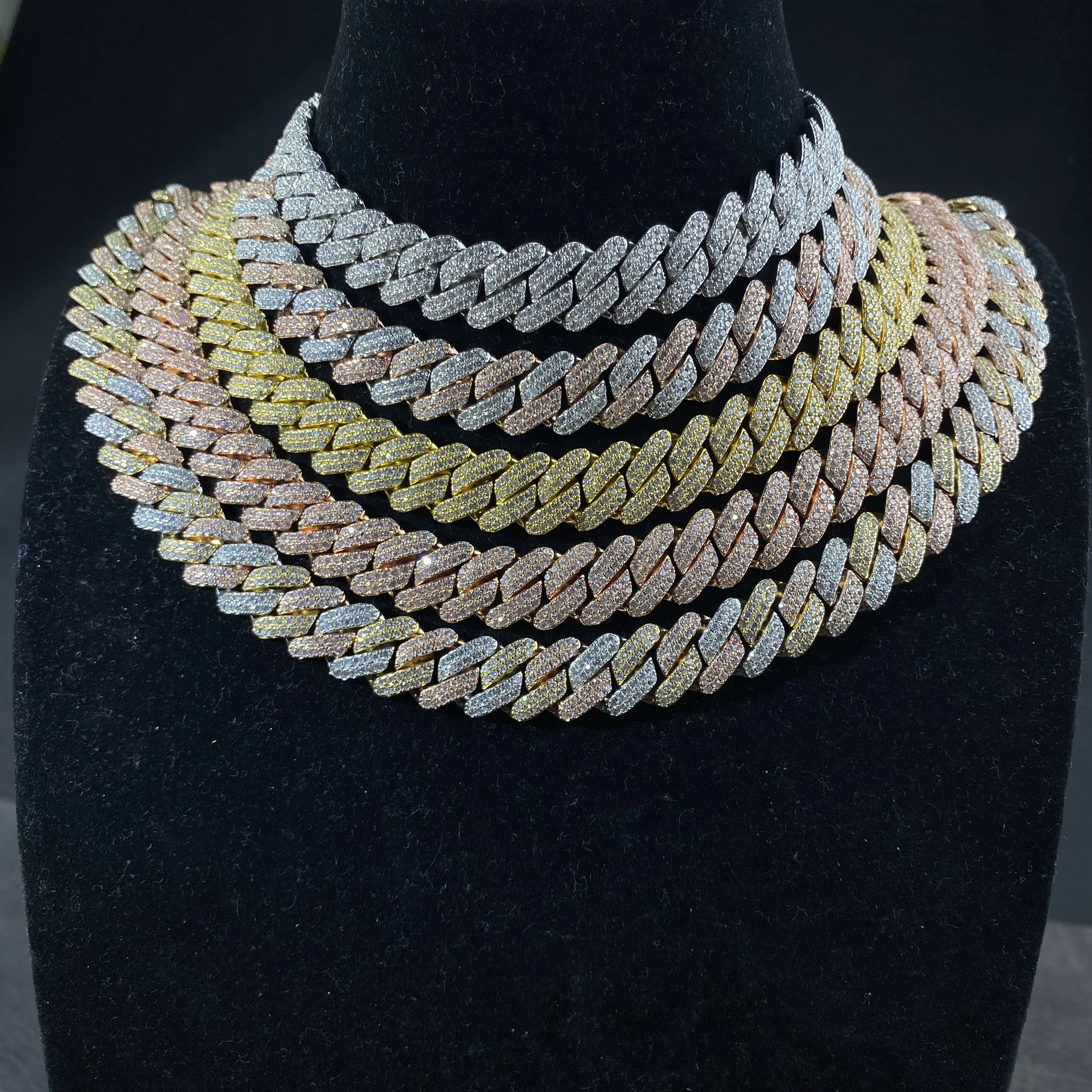 Factory Price Wholesale VVS Moissanite Custom 13mm Solid 925 Sliver Prong Cuban Link Chain Necklace Bracelet For Men Jewelry