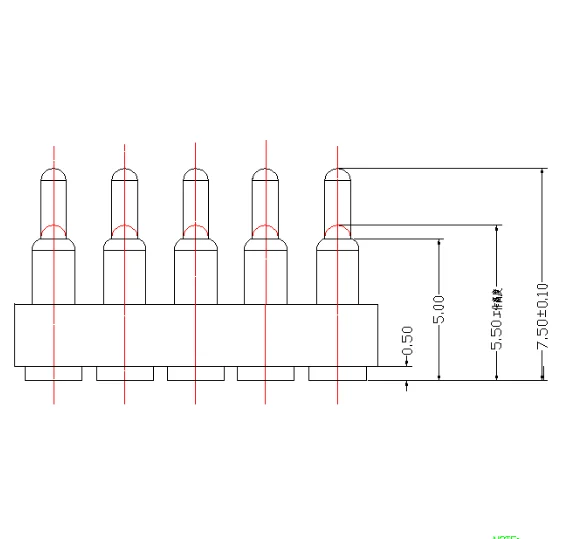 Pin Pitch 2.5 mm Precision Customized 5 pin Pogo Pin connector