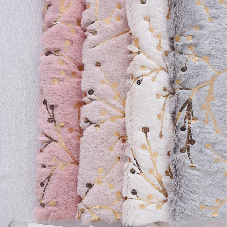 Быстрая доставка супер мягкие подушки Одеяло 100 полиэстеровой фольги горячего тиснения бронзовая ткань из искусственного меха кролика