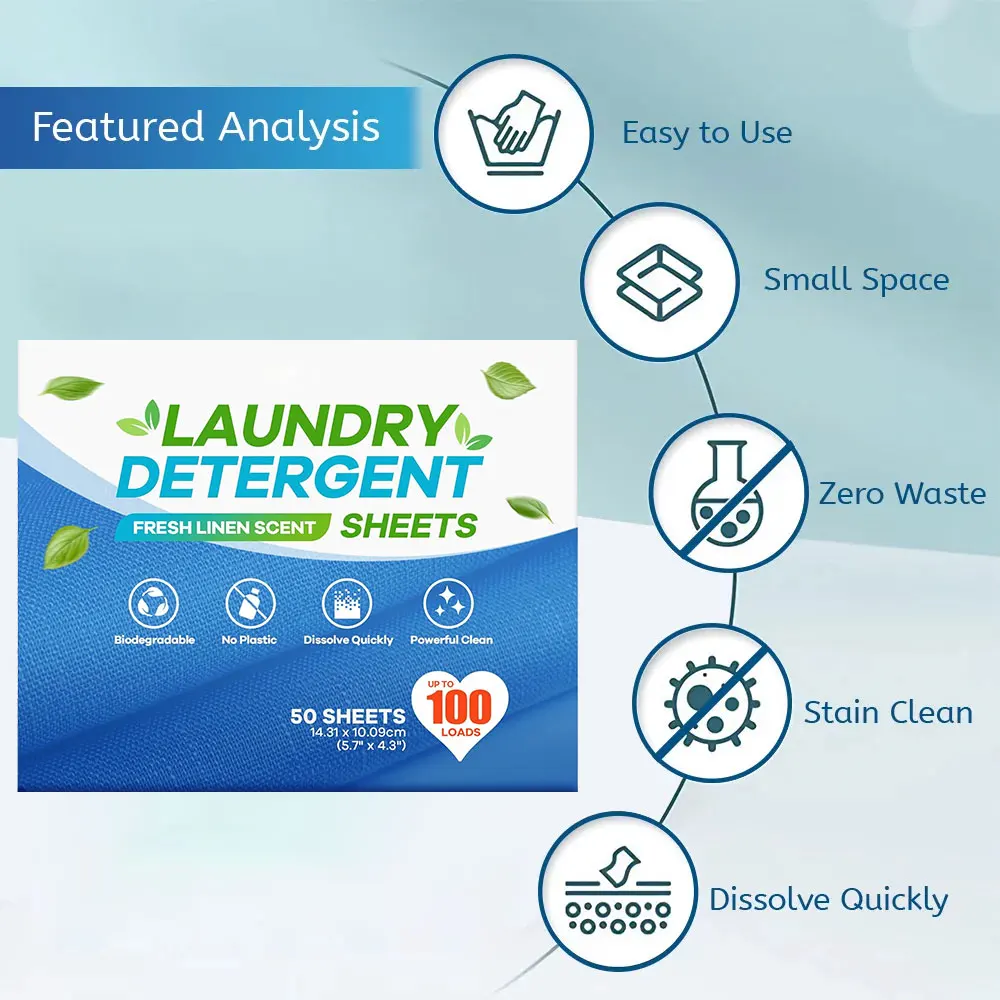 50 Sheets Concentrated Laundry Tablets Strong Decontamination Washing Powder Laundry Soap Cleaning Clothes Detergent Softener