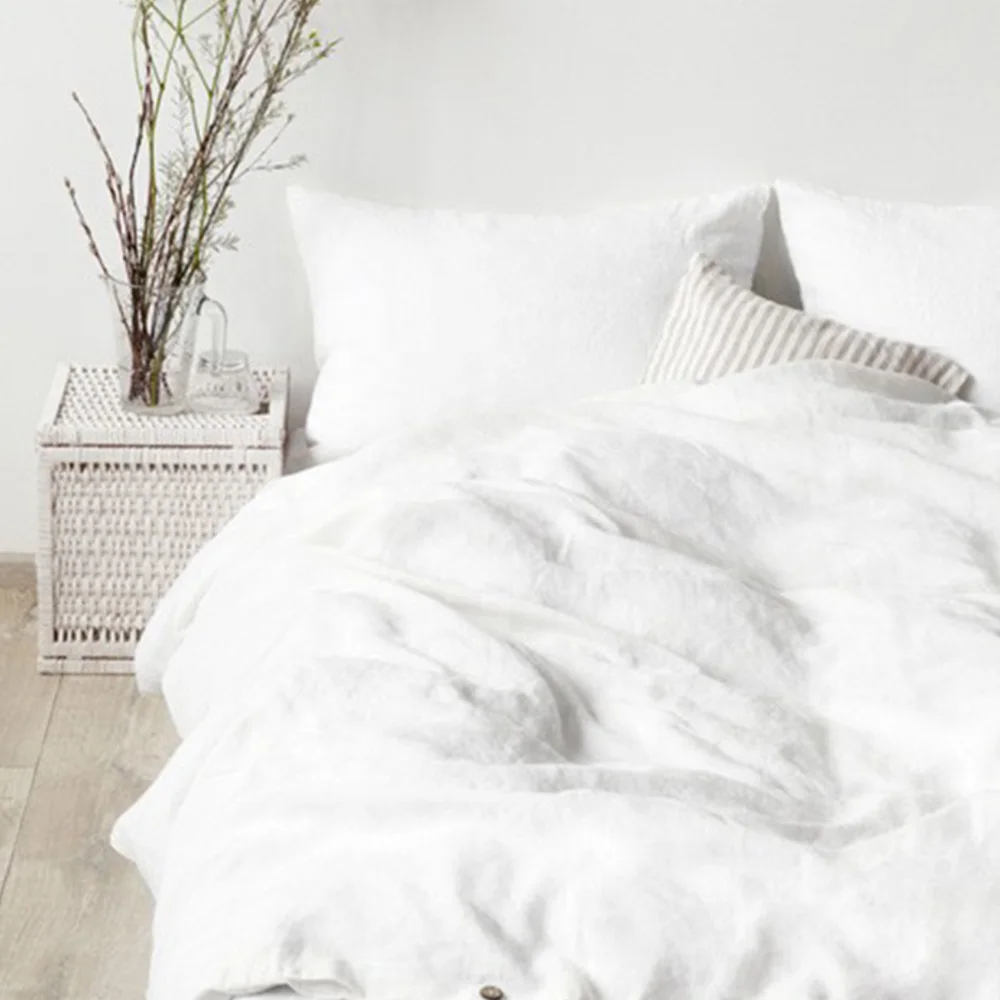 Custom Queen/King 100% Linen Hemp Bedding set Sheet Set in White Flat/Fitted Bed Sheet Duvet Quilt Comforter Pillowcase sham