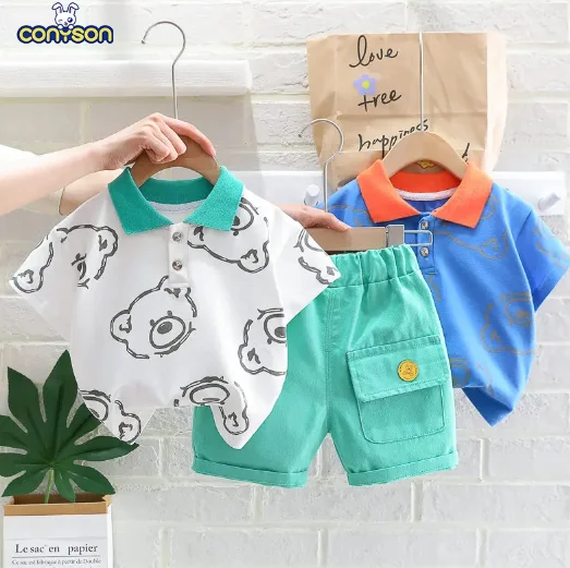 Conyson 2024 New Summer Baby Clothes Children Boys Girls Cartoon Bear T-Shirt Shorts 2Pcs Toddler Casual Clothing Kids suits