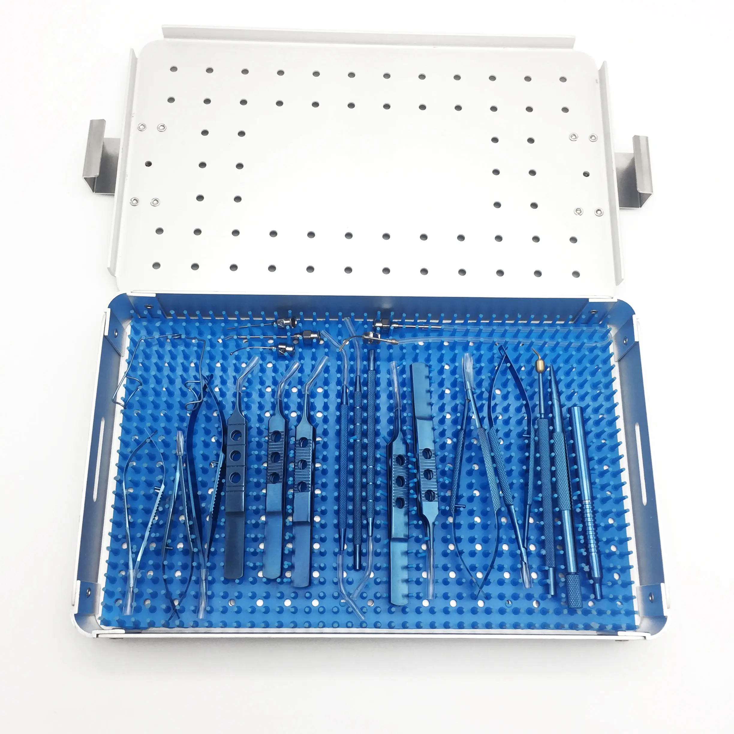 21 pcs Titanium Cataract Set Surgery Eye Surgery Instruments Eye Cataract Instruments with sterilization tray