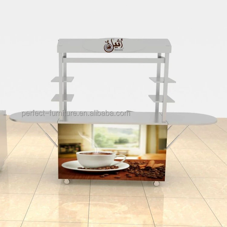 Saudi Arabia Coffee Cart Design with Water System Stainless Steel Drink Cart Retail Food Booth