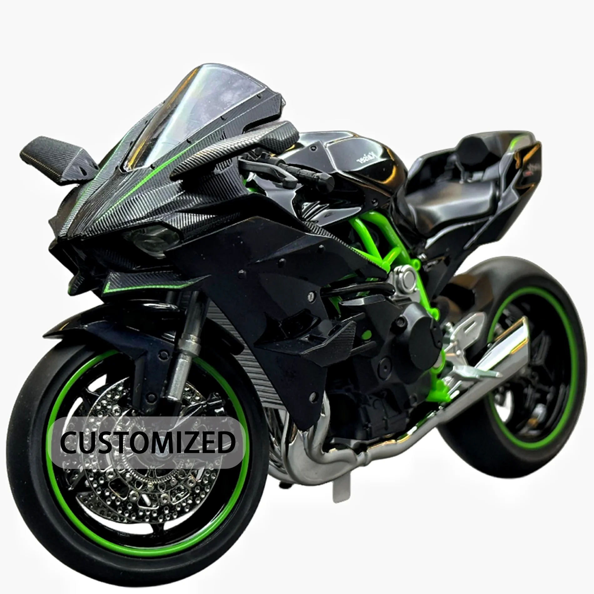 Diecast 1:12 Kawasaki Ninja H2R motorcycle with sound and light front-wheel steering ornament Metal model motorcycle alloy model