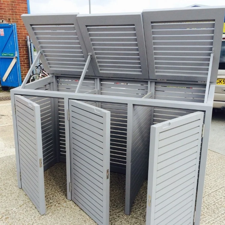 Waterproof trash can cover bin outdoor furniture double door aluminum garden used Storage garbage bin shed box