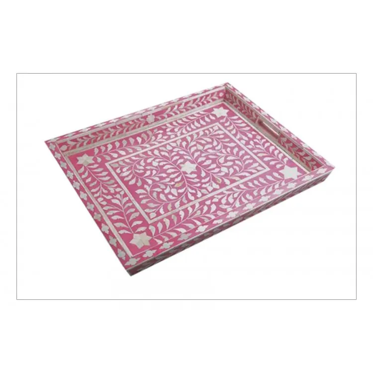 blue floral shell inlay serving trays / mother of pearls trays / sea shell inlay serving tray by bullish exports