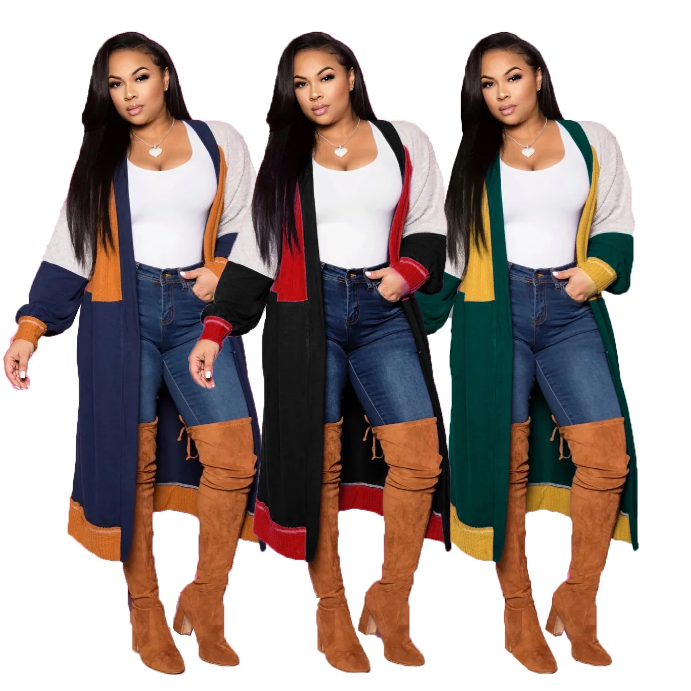 
Fashion simple splicing cashmere long cardigan for woman 