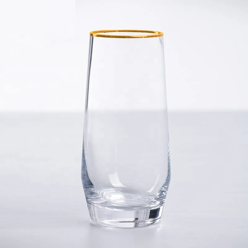 Clear egg shape Drinking stemless Champagne Glass with Gold rim