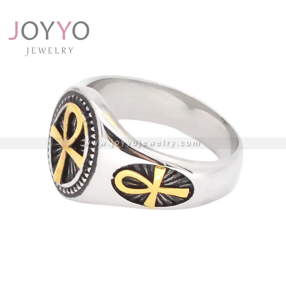 Factory Manufacturer Ankh Ring Silver Gold Mens Stainless Steel Signet Ring for Men