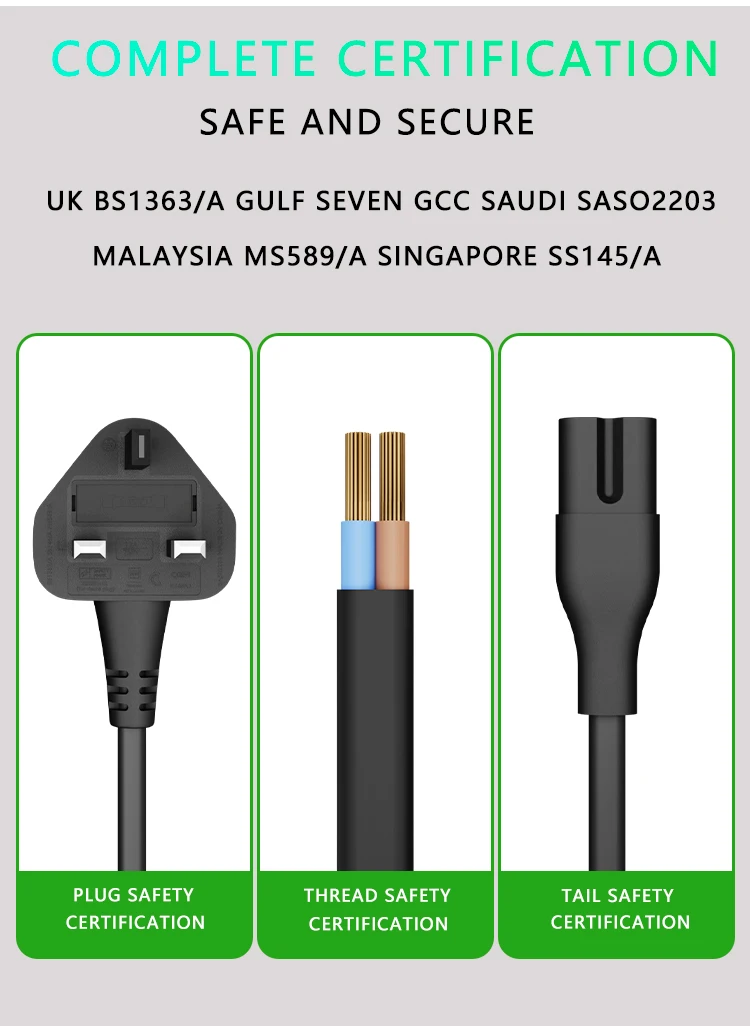 IEC C7 Socket to Type G UK Plug Power Cord H03VV-F Durable VDE Cable UK 3 Pin Plug to C7 Mains Power Cable