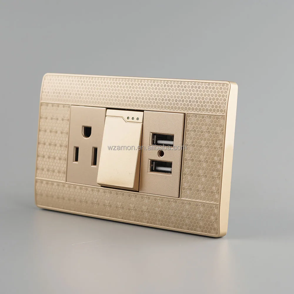 luxury modern gold wholesale 15a 110v 220v 3pin plug outlet with usb port socket switch wall