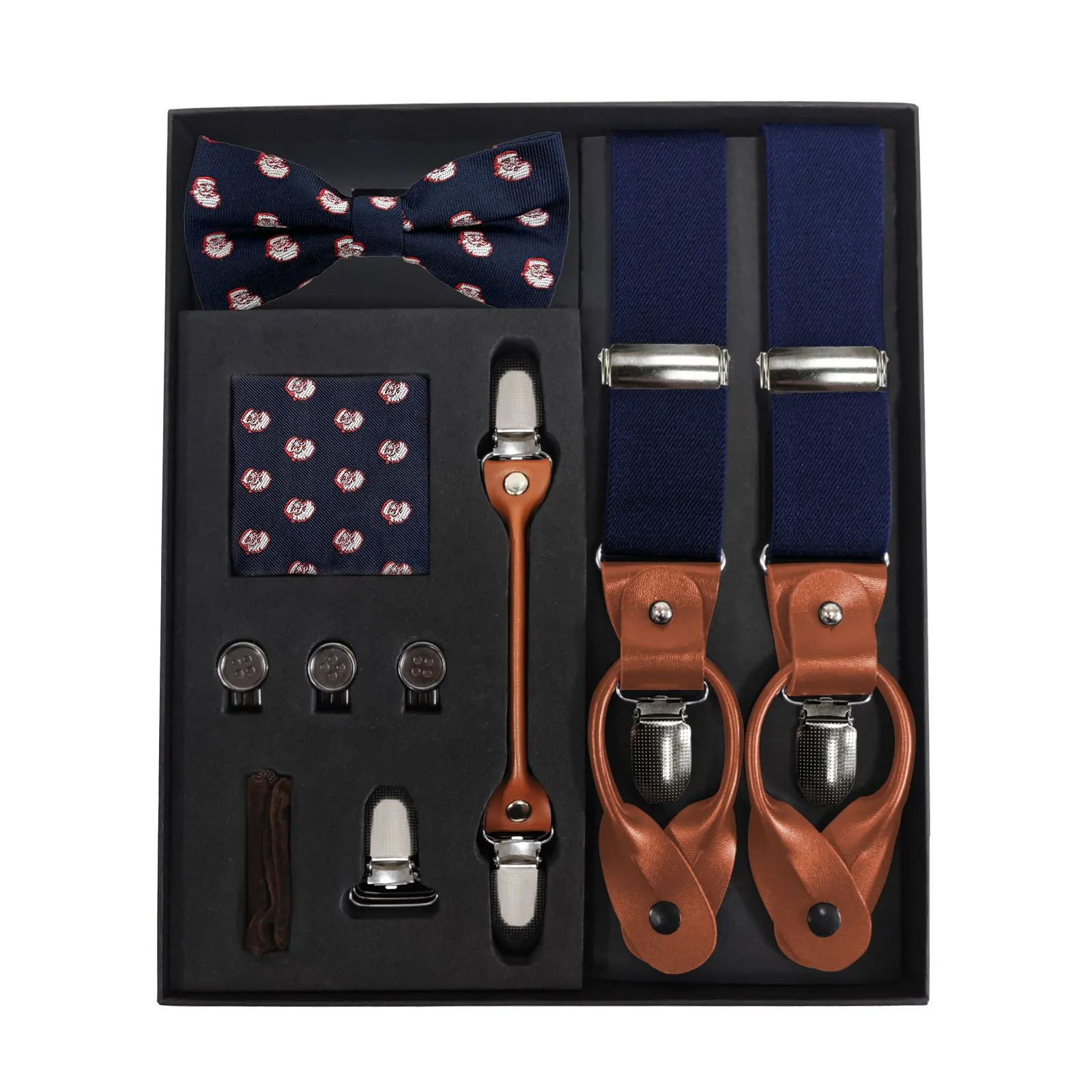 Iron button Christmas Suspenders and Bow Tie Sets for Men With cufflinks and Strap accessories for Wedding,party and Business