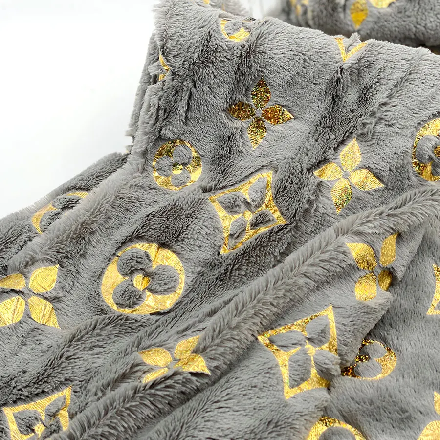 Luxury mink 1cm 2cm polyester pv brand foil print long pile light brown grey plush faux fur fabric