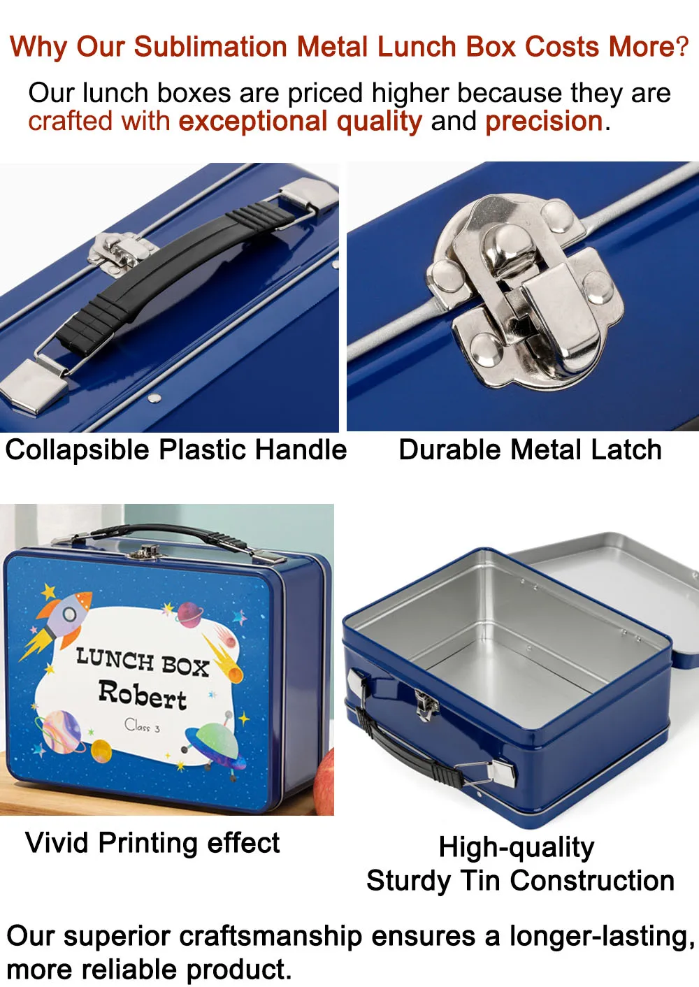 Wholesale Empty Plain Blank Blue Stainless Steel Bento Diy Personalized Sublimation Metal Lunch Box