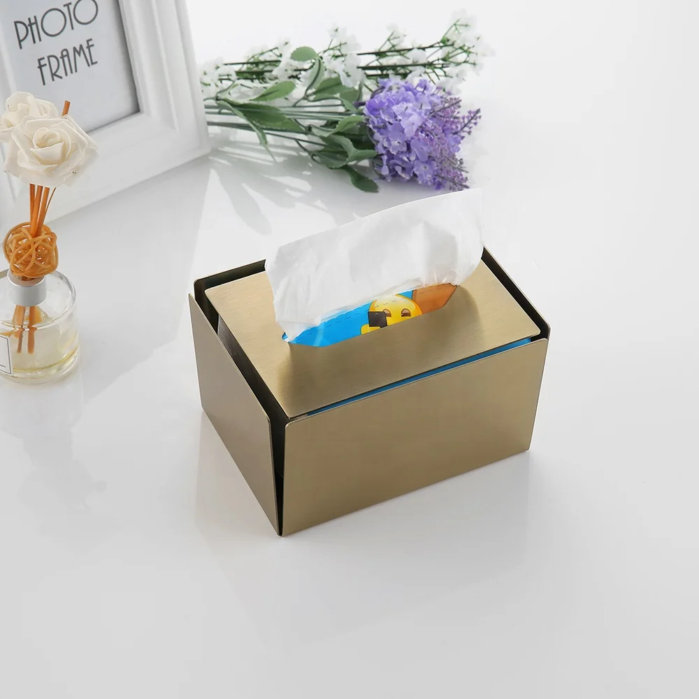 2020 Smart Luxury Brushed Golden Sus 304 Tissue Paper Box for Hotel