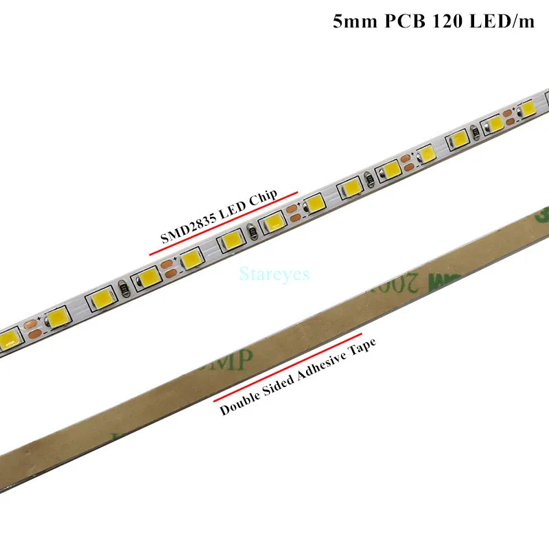 
Free shipping 100 Pcs LED Strip 5m SMD 2835 120 240 LED/m DC12V IP20 Non waterproof Flexible Ribbon String tape LED lamp light 