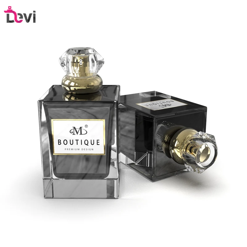 Devi Wholesale Private label 100ml  Luxury Square Refillable Empty Container Perfume Glass Bottle