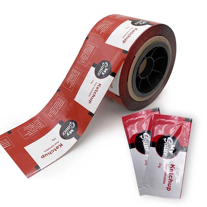 Ketchup tomates auto packaging film roll printed custom food grade sachets tomato souce plastic pet lamination package bag