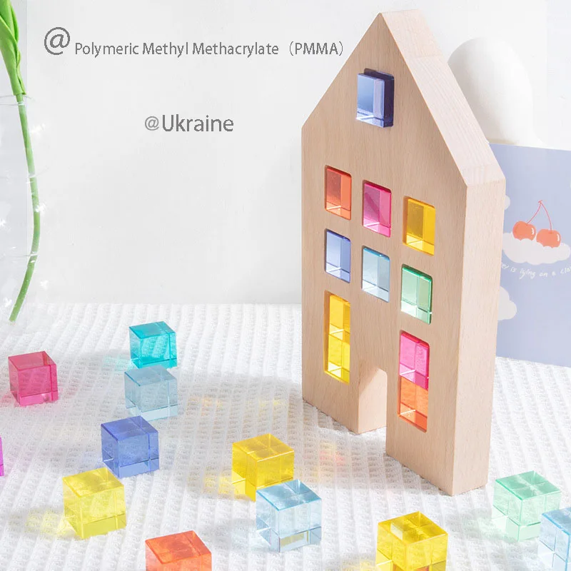 Wholesale Acrylic toy Blocks Set of 100 Multicolored Acrylic Cubes With Wooden Box