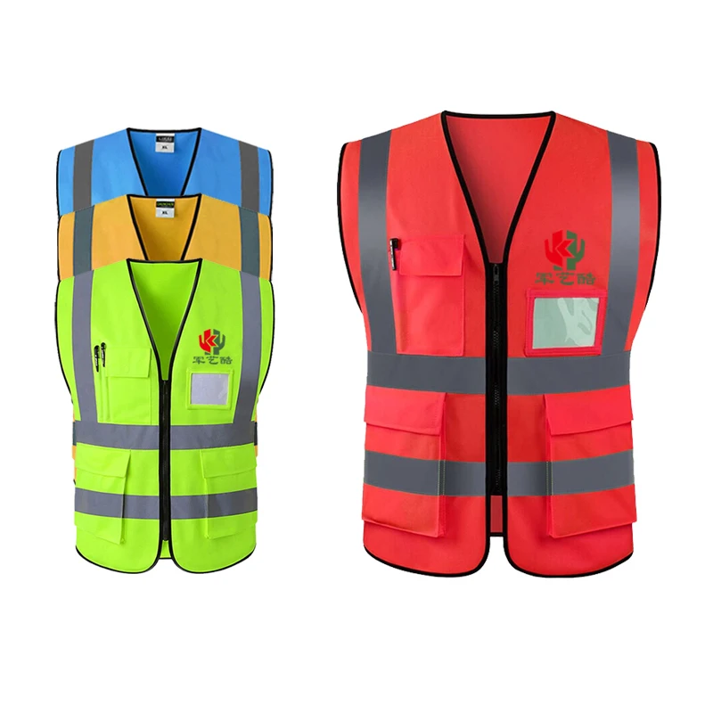 High visibility reflective safety vest logo  front construction  traffic  bicycle sport safety vest for worker with pocket