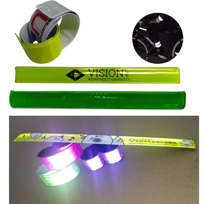 high visibility advertising gifts pvc snap on armband reflective slap band rulers printed wristband for cycling jogging walking
