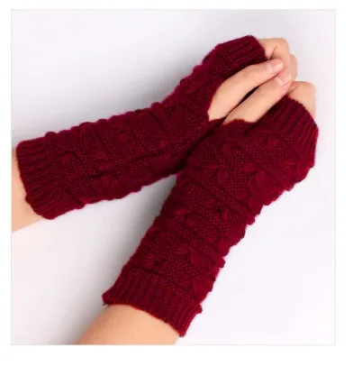 Woolen gloves for winter Knitted warm half finger gloves for women Thick winter sleeves