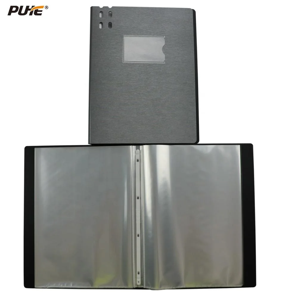 Luxury silver brushed pattern PP foam plastic material hot sale A4 transparent book display A4 display folder