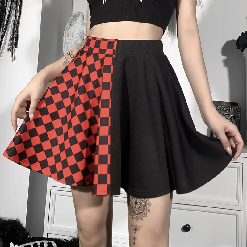 YiXin OEM ODM Womens Skirts 2022 New Style Summer Patchwork Plaid Pleated High Waist Women Black Skirt Sexy Girls Mini Skirt