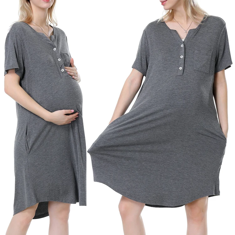 Customized Maternity Pajamas Summer Short Sleeve Button open Cotton Jersey Pregnant Nightwear for Breastfeeding Women Nightwear