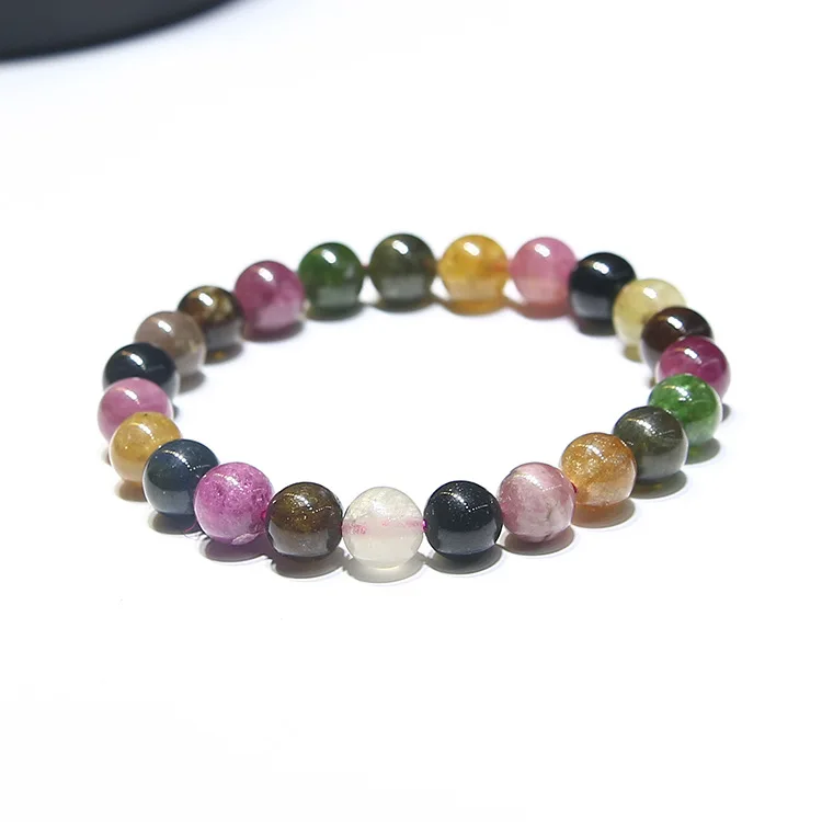 wholesale natural rock rainbow madical tourmaline beads bracelets crystal 8mm tourmaline Handmade Strand Stretchy Women Bracelet