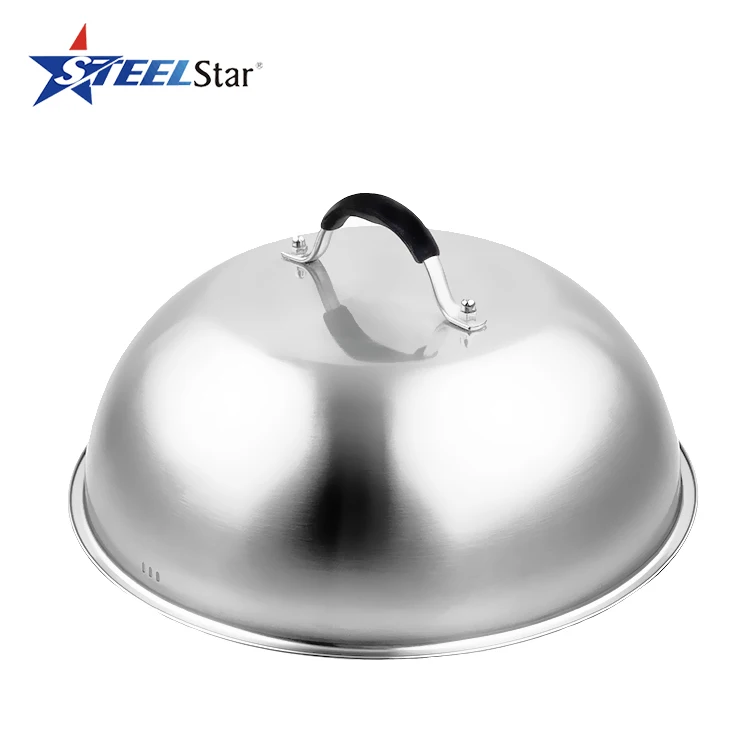 Stainless Steel Griddle Grill Accessories Cheese Melting Dome Durable Round Basting, Steaming Cover with silicone handle