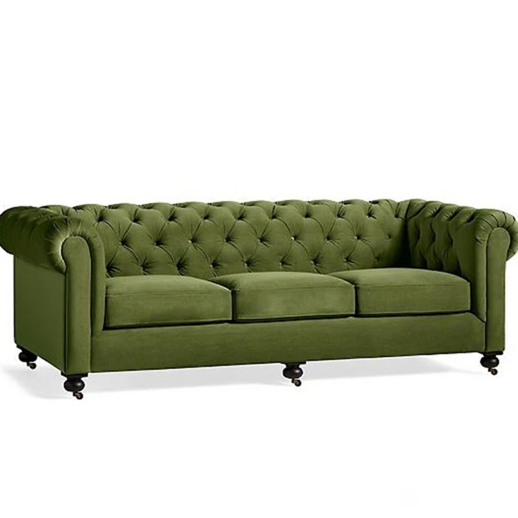Wholesale Cheap Sky Blue Velvet Button Tufted Chesterfield Sofa Home Furniture 3 Seat Couch Lounge Design modular sofa