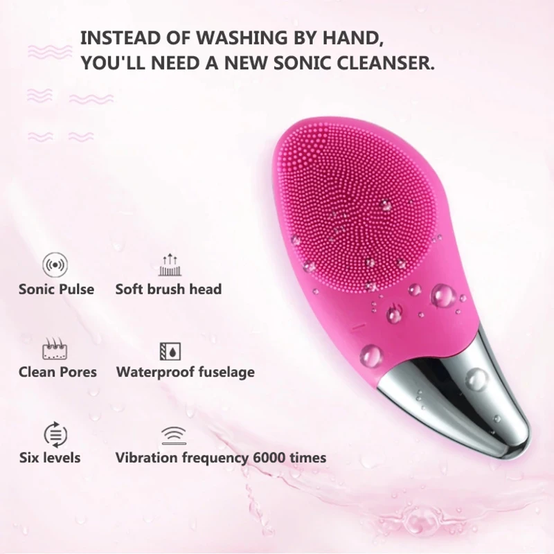 Ultrasonic Sonic Silicone Face Skin Cleaner Ems Rf Led Light Handheld Facial Cleaning Brush 5 In 1 Electric Face Massage