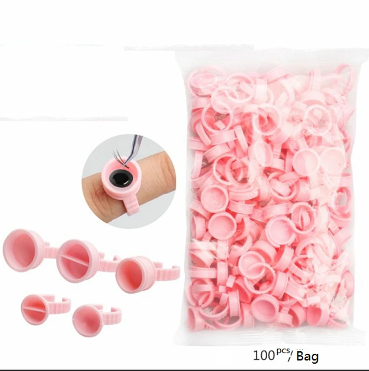 Disposable Pink Blue Plastic Tattoo Pigment Ring Ink Cups Holder Tools Eyelash Extension Glue Rings