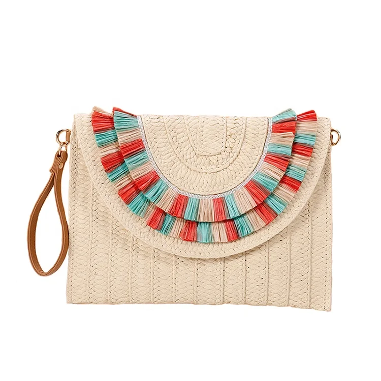 Best seller summer beach paper straw women envelope purse wallet clutch bag holiday crossbody bag for straw