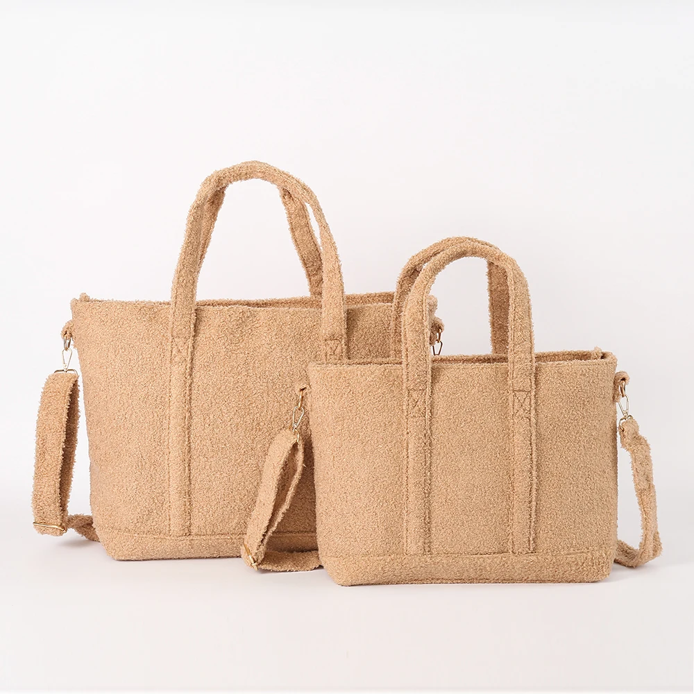 STOCK  M &L sherpa Handbag  nylon tote bag can custom printed logo large capacity hand bag for woman